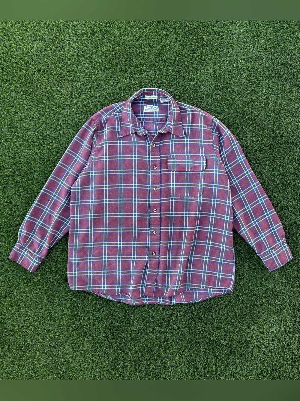 Vintage 80s Sears Roebuck Flannel Shirt Plaid Red Checkers Lightweight Size XL